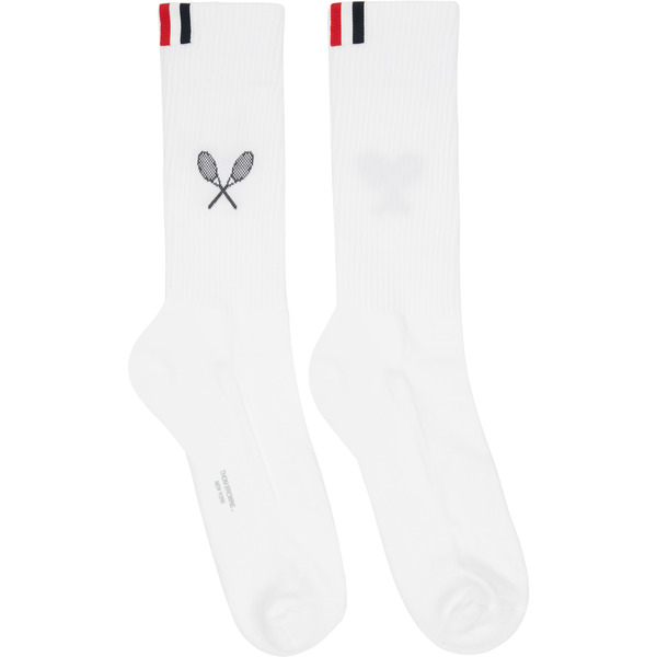  Thom Browne White Tennis Racquet Athletic Socks 