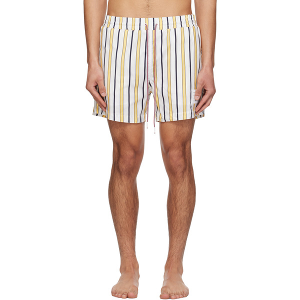  Thom Browne White & Yellow Repp Stripe Swim Shorts 