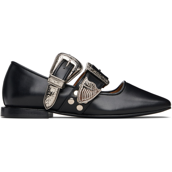  Toga Pulla Black Leather Ballerina Flats 