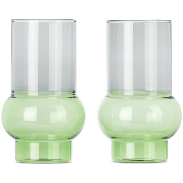  Tom Dixon Green Tall Bump Glasses Set 