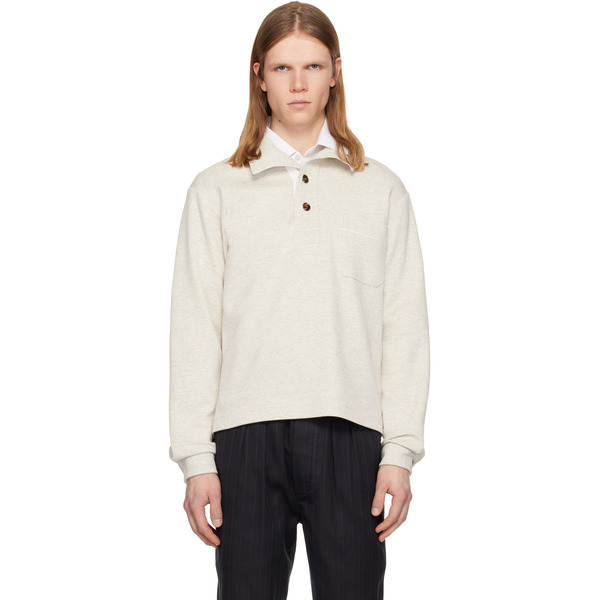  Tom Ford Beige Cotton Silk Cashmere Half Button Sweatshirt 