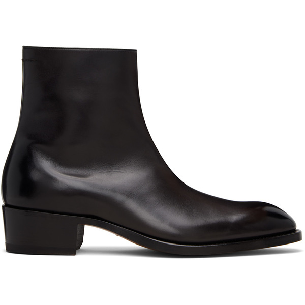  Tom Ford Black Burnished Leather Vincent Boots 