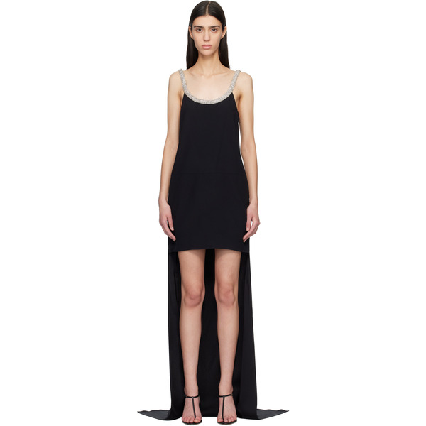  Tom Ford Black Crystal Embroidery Sleeveless Asymmetric Cocktail Maxi Dress 