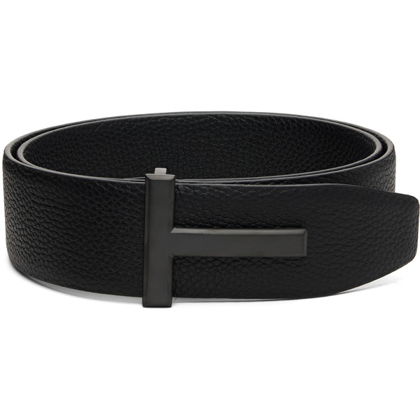  Tom Ford Black Grain Leather T Buckle Belt 
