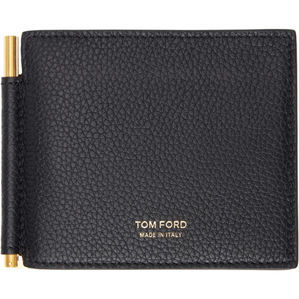  Tom Ford Black Grained Leather Money Clip Card Holder 