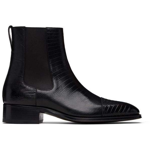  Tom Ford Black Printed Tejus Chelsea Boots 