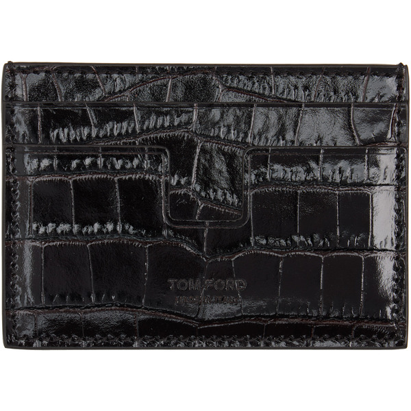  Tom Ford Black Shiny Croc 't Line' Money Clip Card Holder 