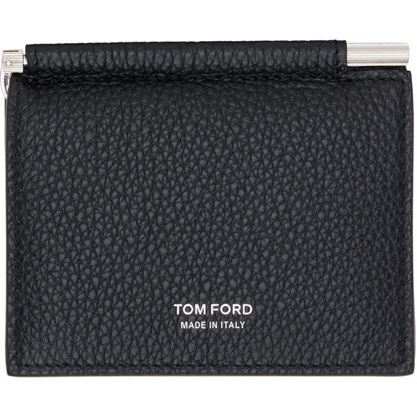  Tom Ford Black Soft Grain Leather Folding Money Clip Card Holder 