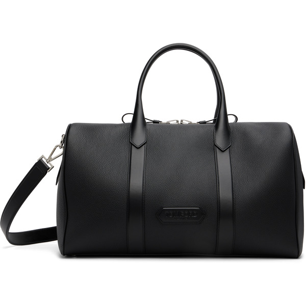  Tom Ford Black Soft Grain Leather Wide Medium Duffle Bag 