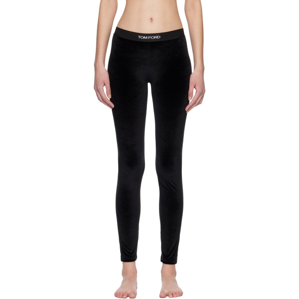  Tom Ford Black Stretch Lustrous Velour Signature Leggings 