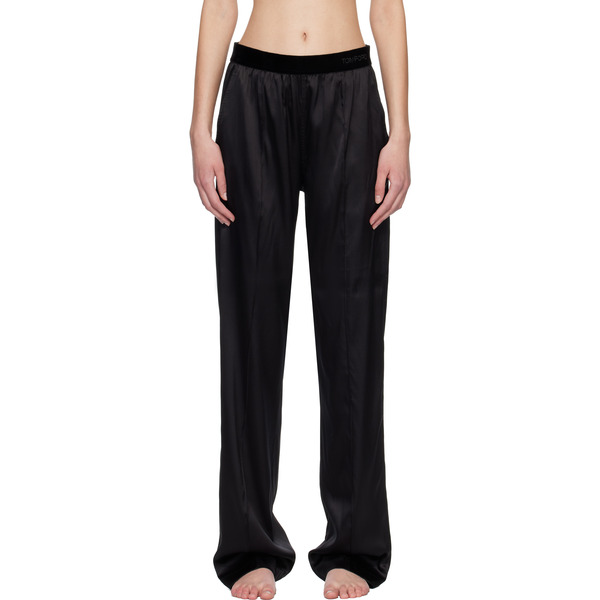  Tom Ford Black Stretch Silk Satin Pj Lounge Pants 