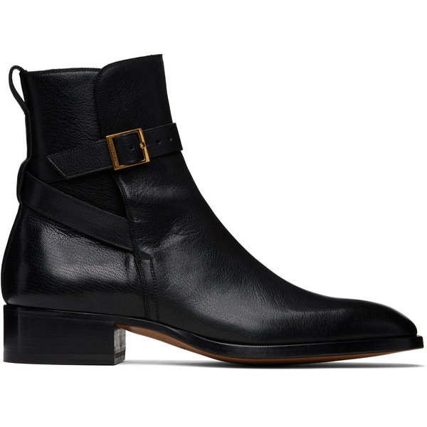  Tom Ford Black Supple Grain Kenneth Buckle Boots 