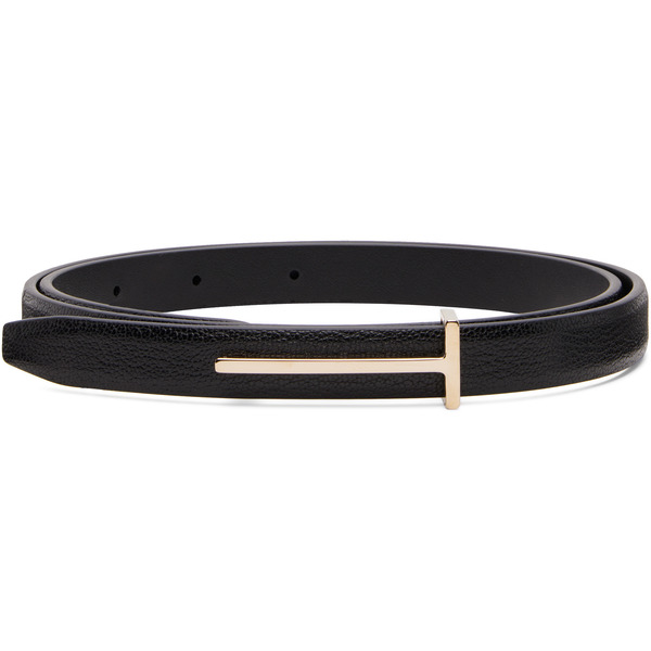  Tom Ford Black Supple Grain Leather Slim T Belt 