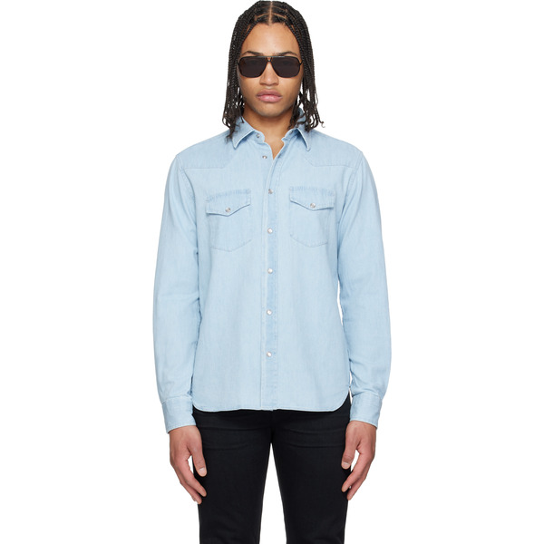  Tom Ford Blue Denim Chambray Western Shirt 