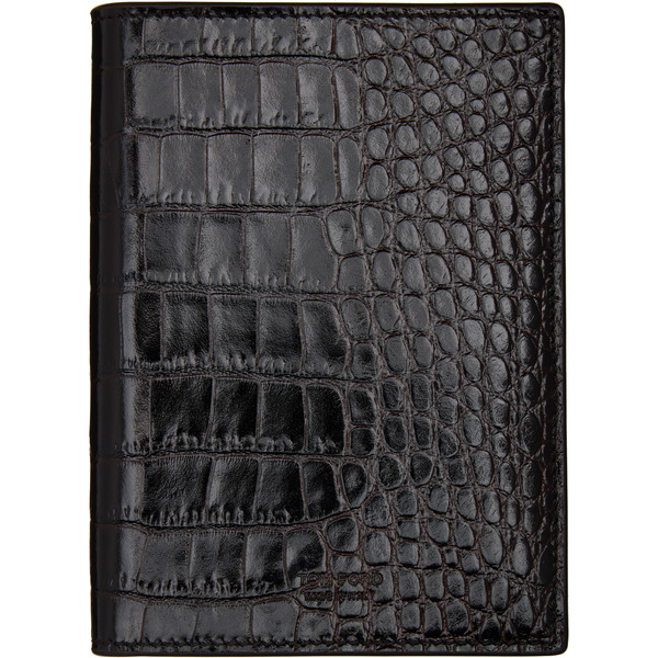  Tom Ford Brown Shiny Printed Croc T Line Passport Holder 