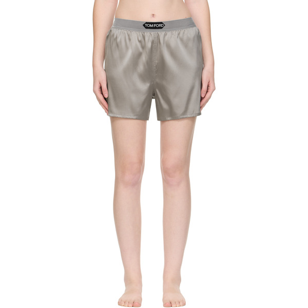  Tom Ford Gray Stretch Silk Satin Boxer Shorts 