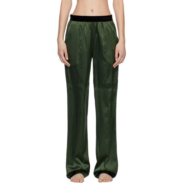  Tom Ford Khaki Stretch Silk Satin Pj Lounge Pants 