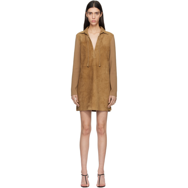  Tom Ford Tan Lamb Suede Interlock Knit Polo Minidress 
