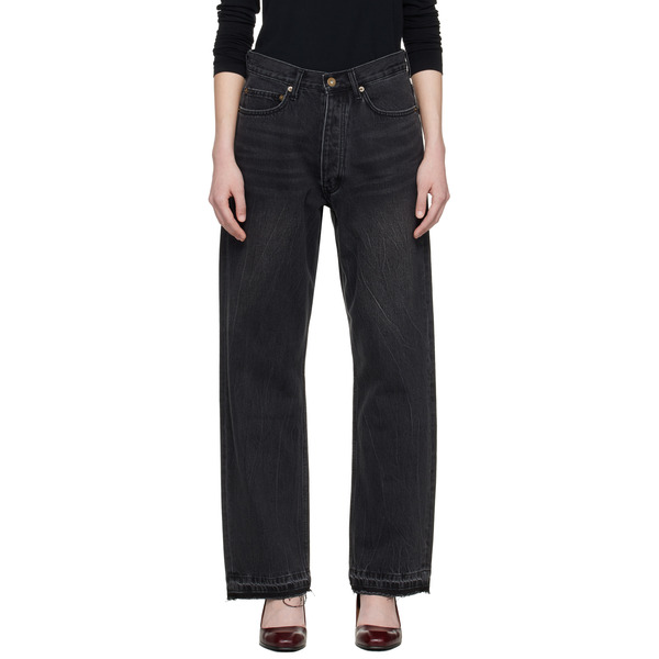  Tonywack Black Frayed Hem Loose Straight Denim Jeans 