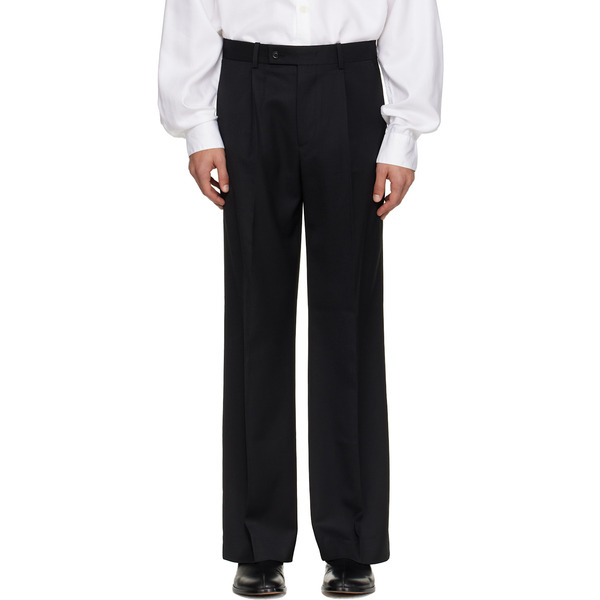  Tonywack Black Wool Twill Wide-leg Trousers 