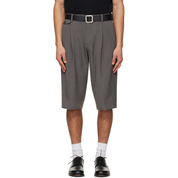 Tonywack Gray Raw-cut Wool Pleated Tailored Shorts 