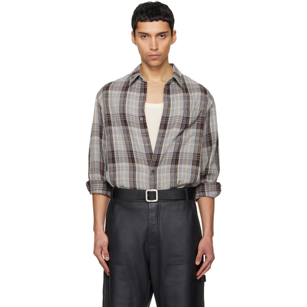  Tonywack Gray Washed Cotton Blend Check Shirt 
