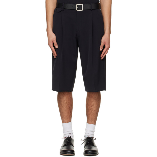  Tonywack Navy Raw-cut Wool Pleated Tailored Shorts 