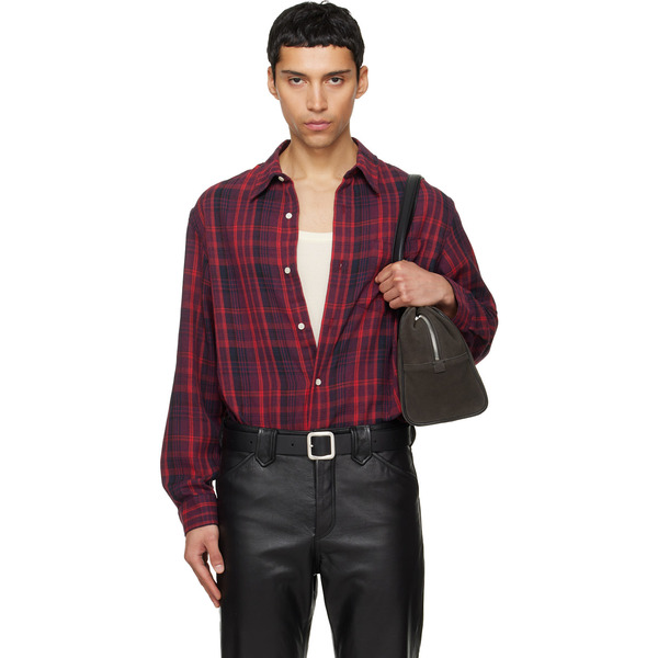  Tonywack Red Washed Cotton Blend Check Shirt 