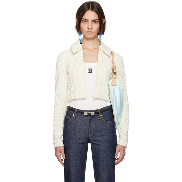  Tory Burch White Cropped Wool Silk Jacket 