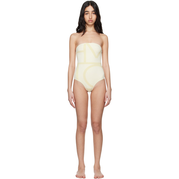  Toteme Beige Monogram Strapless Swimsuit 