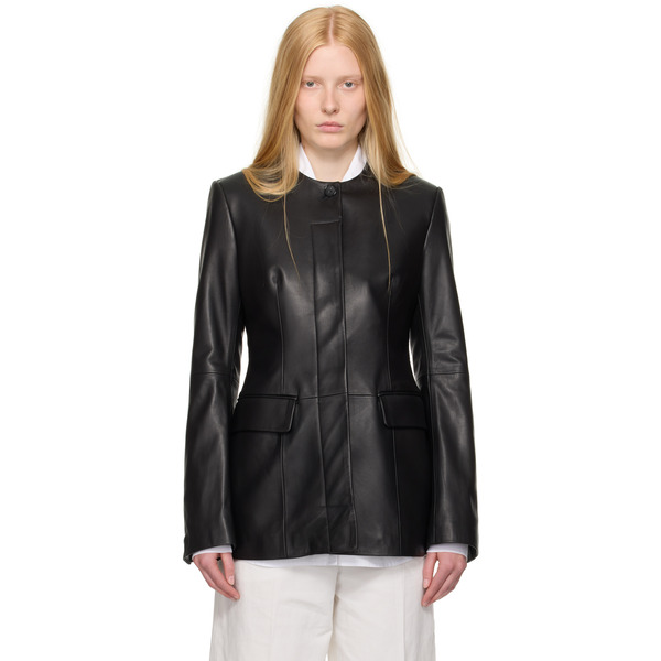  Toteme Black Collarless Leather Jacket 