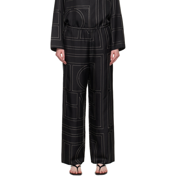  Toteme Black Monogram Silk Pj Lounge Pants 