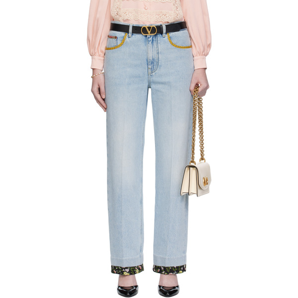  Valentino Blue Embroidered Denim Jeans 