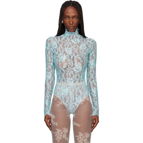  Valentino Blue Floral Lace Bodysuit 
