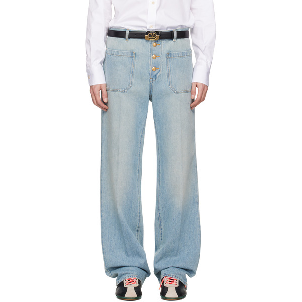  Valentino Blue Straight-leg Creased Jeans 