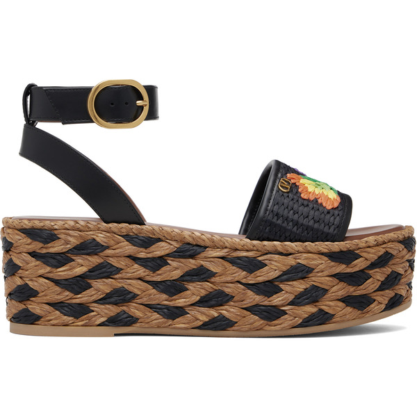  Valentino Garavani Black & Brown Espadrillas Sandals 