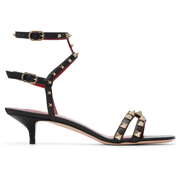  Valentino Garavani Black Rockstud Heeled Sandals 
