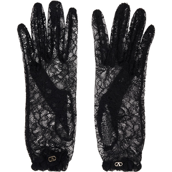  Valentino Garavani Black Vlogo Signature Lace Gloves 
