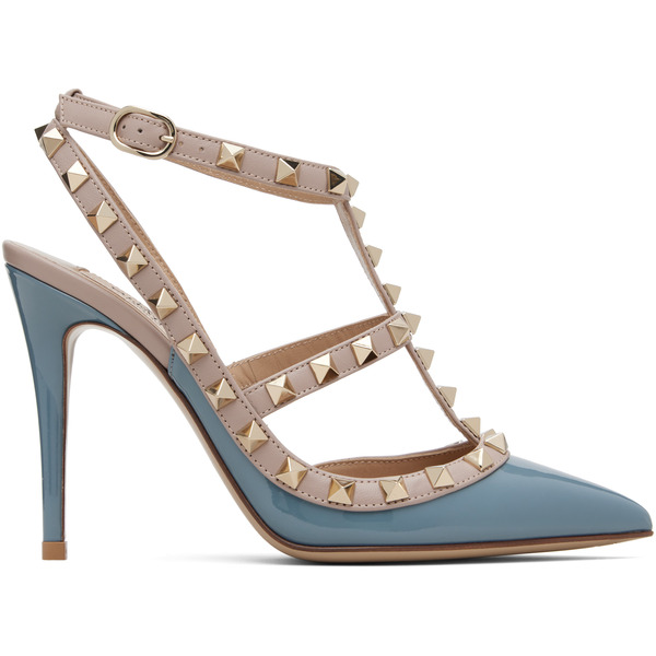  Valentino Garavani Blue & Pink Rockstud Ankle Strap Heels 