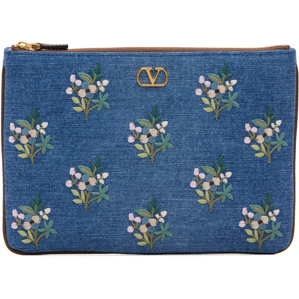 Valentino Garavani Blue Vlogo Signature Denim Clutch 