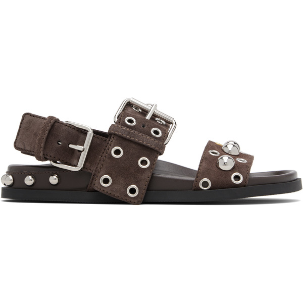  Valentino Garavani Brown Suede Round Studs Sandals 