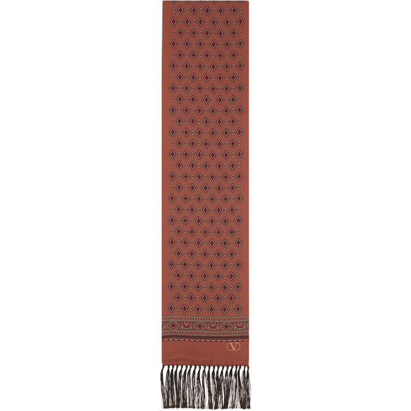  Valentino Garavani Burgundy Fringe Scarf 