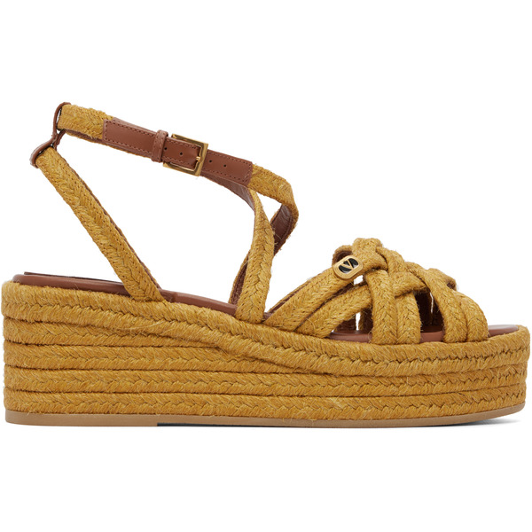  Valentino Garavani Tan Bribri Flatform Espadrilles Heeled Sandals 