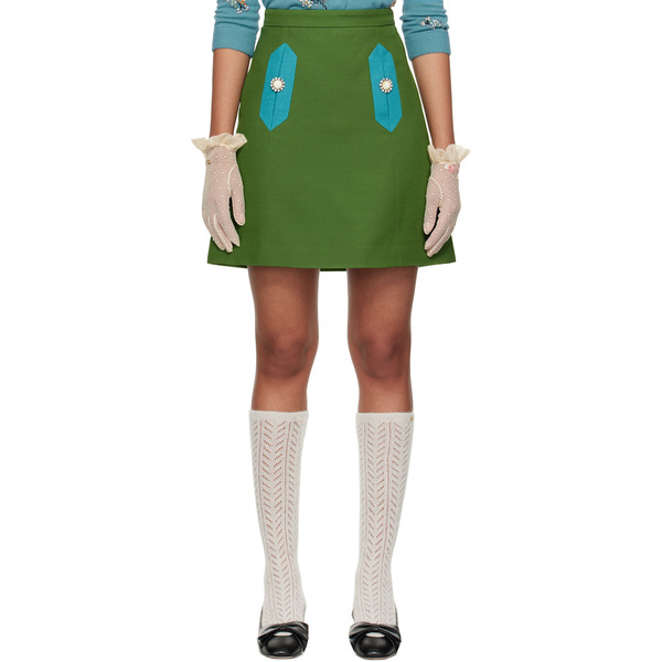 Valentino Green Solid Crepe Couture Miniskirt 
