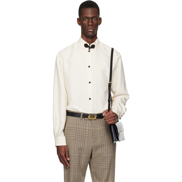  Valentino Off-white Silk Shantung Toggle Shirt 