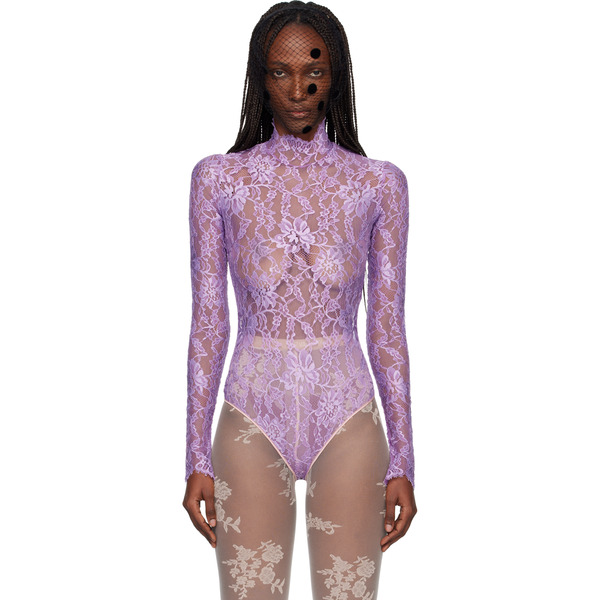  Valentino Purple Floral Lace Bodysuit 