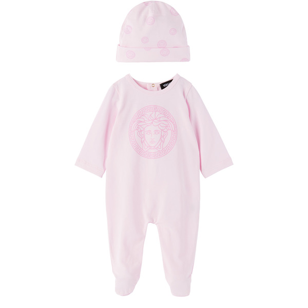  Versace Baby Pink Printed Cotton-jersey Sleepsuit Set 
