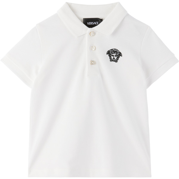  Versace Baby White Embroidered Cotton-piqué Polo 