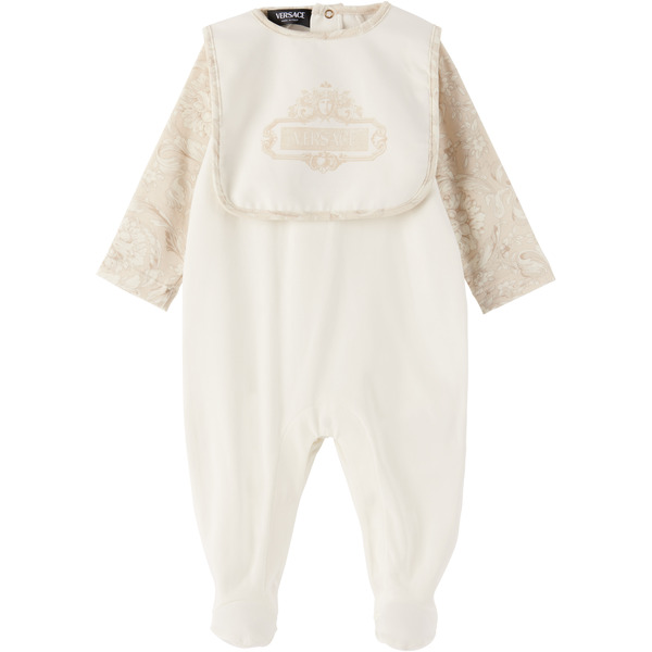  Versace Baby White Printed Cotton-jersey Jumpsuit & Bib Set 