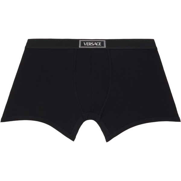  Versace Black Cotton Ribbed Long Boxer Briefs 